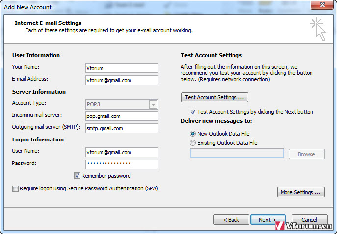 Cách cài đặt, add gmail vào outlook 2010 2007 2013 thành công