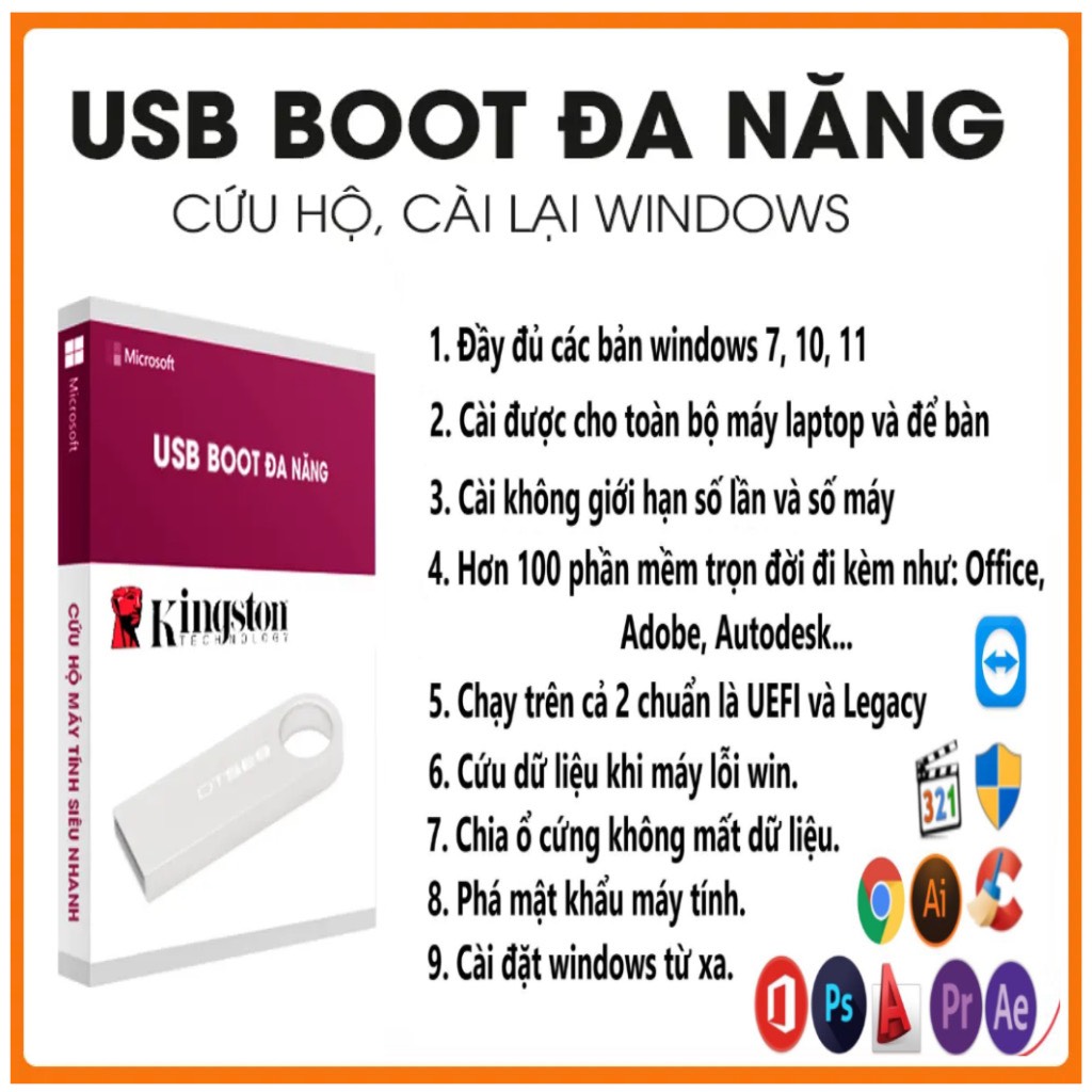 USB cài Win 7 10 11 tự động chỉ cần Next Next là xong